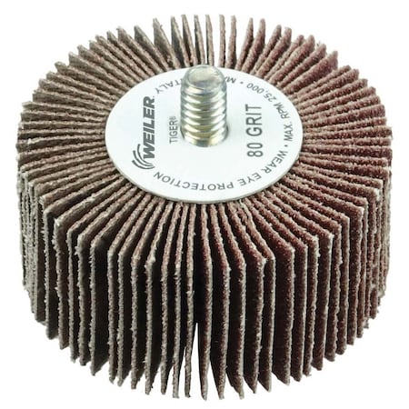 Weiler 2" x 1" Tiger Coated Abrasive Flap Wheel, 1/4"-20 Threaded Stem, 80AO 52613